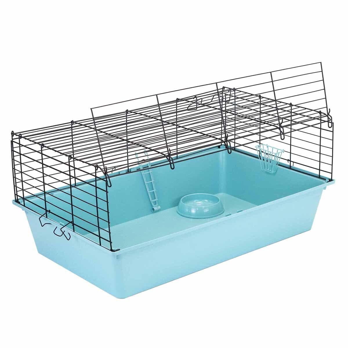 ECO Клетка РОДЖЕР №3 складная, шаг прута до 25мм, 78*48*h34см (+миска, 2 кормушки) бирюз-хром