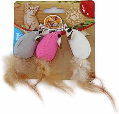 Мышка тканевая с кошачьей мятой и пером 2 шт. (7 см.)