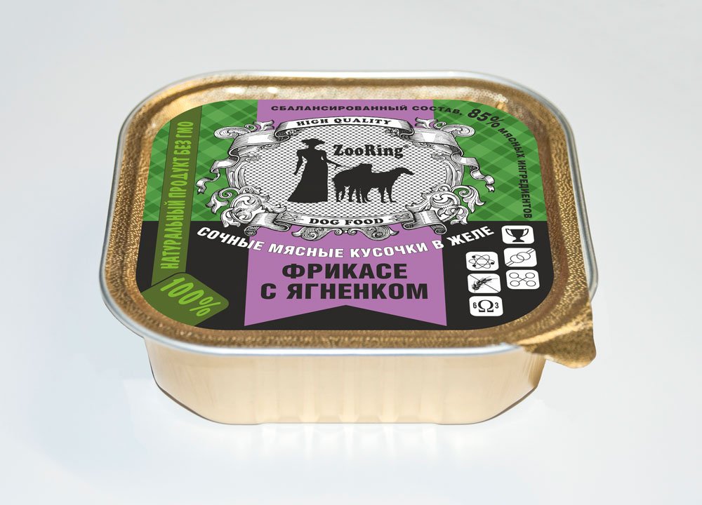 Консервы ZooRing для собак кусочки в желе 100 гр, Фрикасе с Ягненком