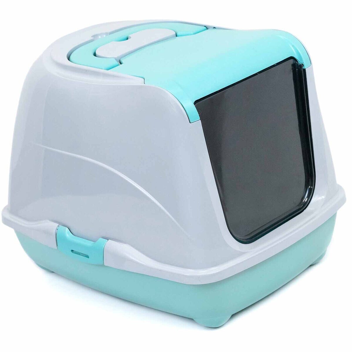 ZooM Туалет-домик д/кошек МАЛЫЙ закрытый с дверцей 43*32*h33см (полипропилен) бирюзовый низ/серый ве