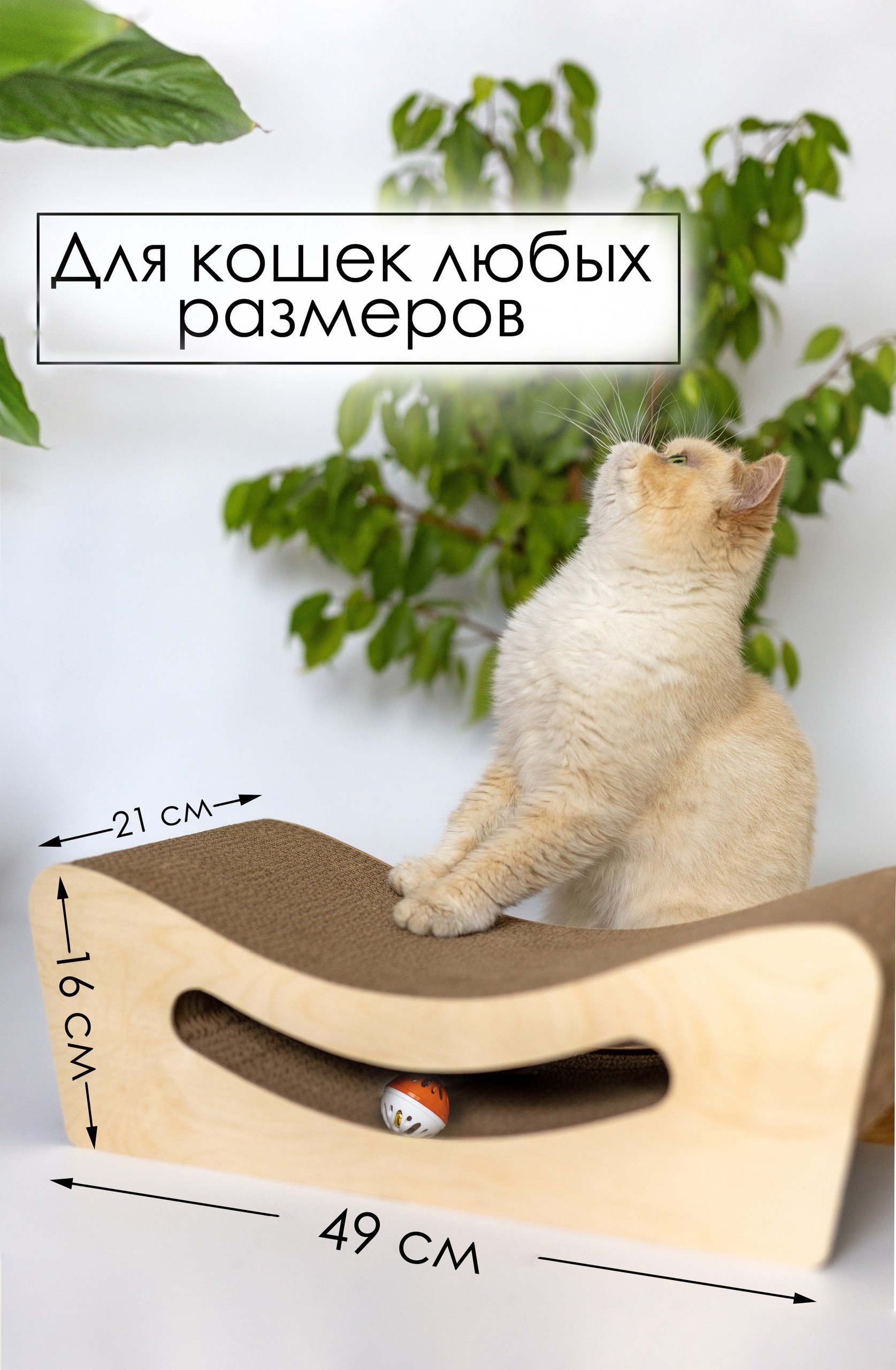 Когтеточка-лежанка картон "Зверьё Моё" улыбка с игрушкой 49х21х16см