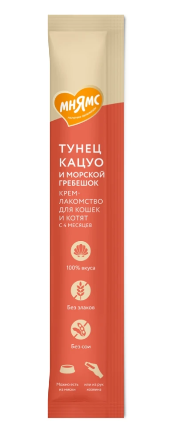 Крем-лакомство Мнямс для кошек с тунцом Кацуо и креветками 15 г