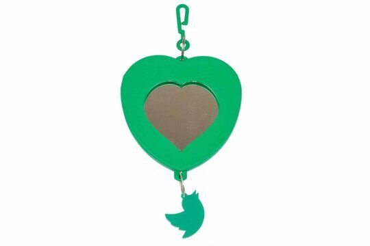 Дарэленд Зеркало д/птиц СЕРДЕЧКО с пластиковым подвесом D50, изумрудное