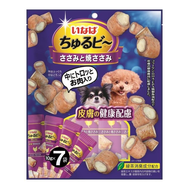 INABA Лакомство для собак Churu Bee Запеченные трубочки Куриное филе для красоты кожи и шерсти 10г