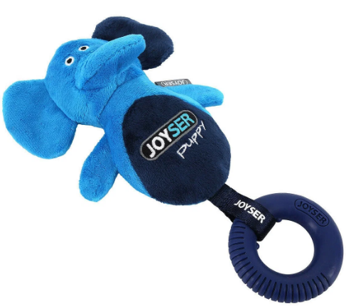 Игрушка для собак JOYSER Puppy Слоник с резиновым кольцом и пищалкой S/M голубой 21см