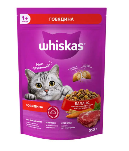 Вискас подушечки говядина 350г.