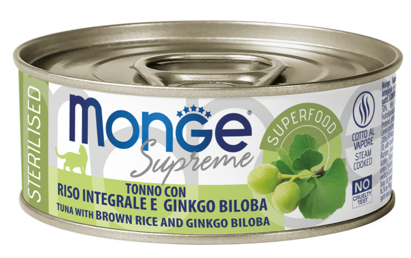 Влажный корм Monge Supreme sterilized для стерилизованных кошек из тунца с бурым рисом и гинкго било