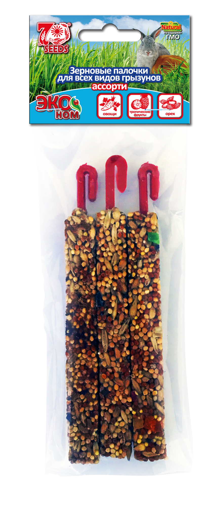 ЭКОНОМ палочки д/грызунов ассорти:овощи,тропич.фрукты,орех 3шт*40шт
