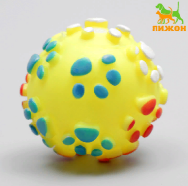 Игрушка пищащая "Мяч Лапка" для собак, 6,5 см, желтая 7127488