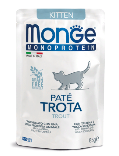Влажный корм Monge Cat Natural Monoprotein для котят и беременных кошек, из форели, паучи 85 г