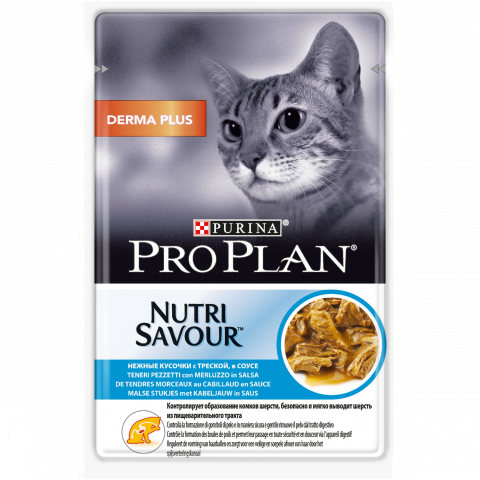 PRO PLAN для кошек для поддержания здововья кожи и шерсти с треской в соусе 85г