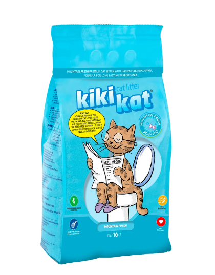 Бент. наполнитель д/кош.туал.KikiKat супер-белый комкующийся с ароматом Горная свежесть 10л