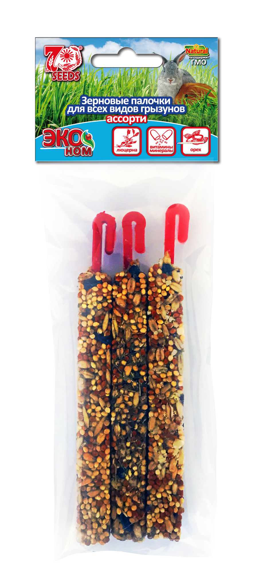 Эконом палочки д/грызунов люцерна,витамины,орех 3шт/уп