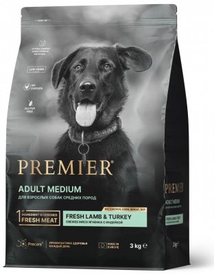 Premier Dog Lamb & Turkey ADULT Medium (Свежее мясо ягненка с индейкой для собак средних пород) 3 кг