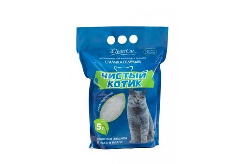 Наполнитель силикагелевый "Чистый котик" колотый с синими гранулами 5л