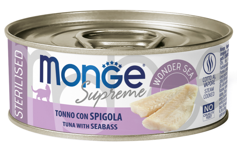 Влажный корм Monge Supreme sterilized для стерилизованных кошек из тунца с морским окунем, консервы