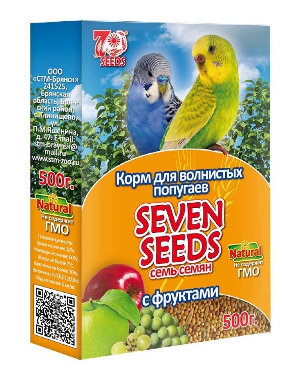 Корм Seven Seeds для волнистых попугаев с фруктами 400-500 г.