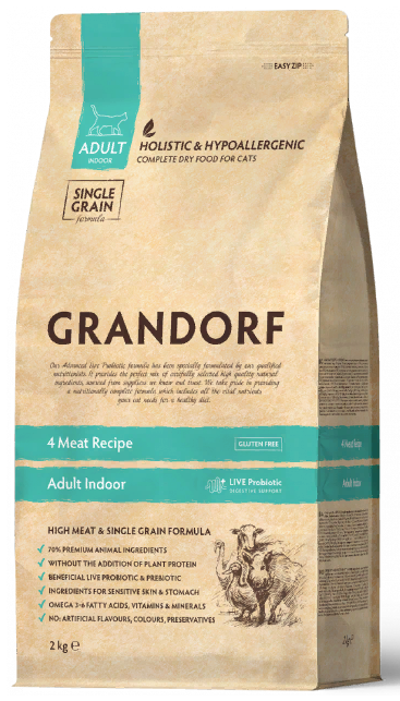 NEW GRANDORF CAT 4 Meat PRIBIOTIC INDOOR (4 мяса с прибиотиками для кошек) 400гр