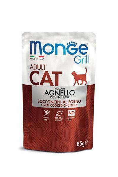 Monge Cat Grill Pouch паучи для взрослых кошек новозеландский ягненок 85г