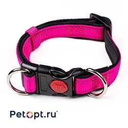 10010090 PetOpt Ошейник нейлон светоотражающий с неопреном и фиксатором Розовый XS:15mmX20-30cm. Кон