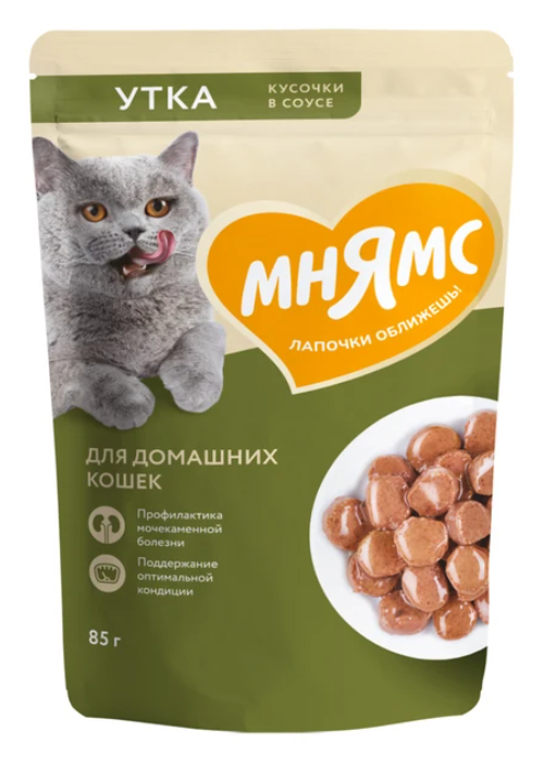 Влажный корм Мнямс Кусочки в соусе с уткой для домашних кошек 85г