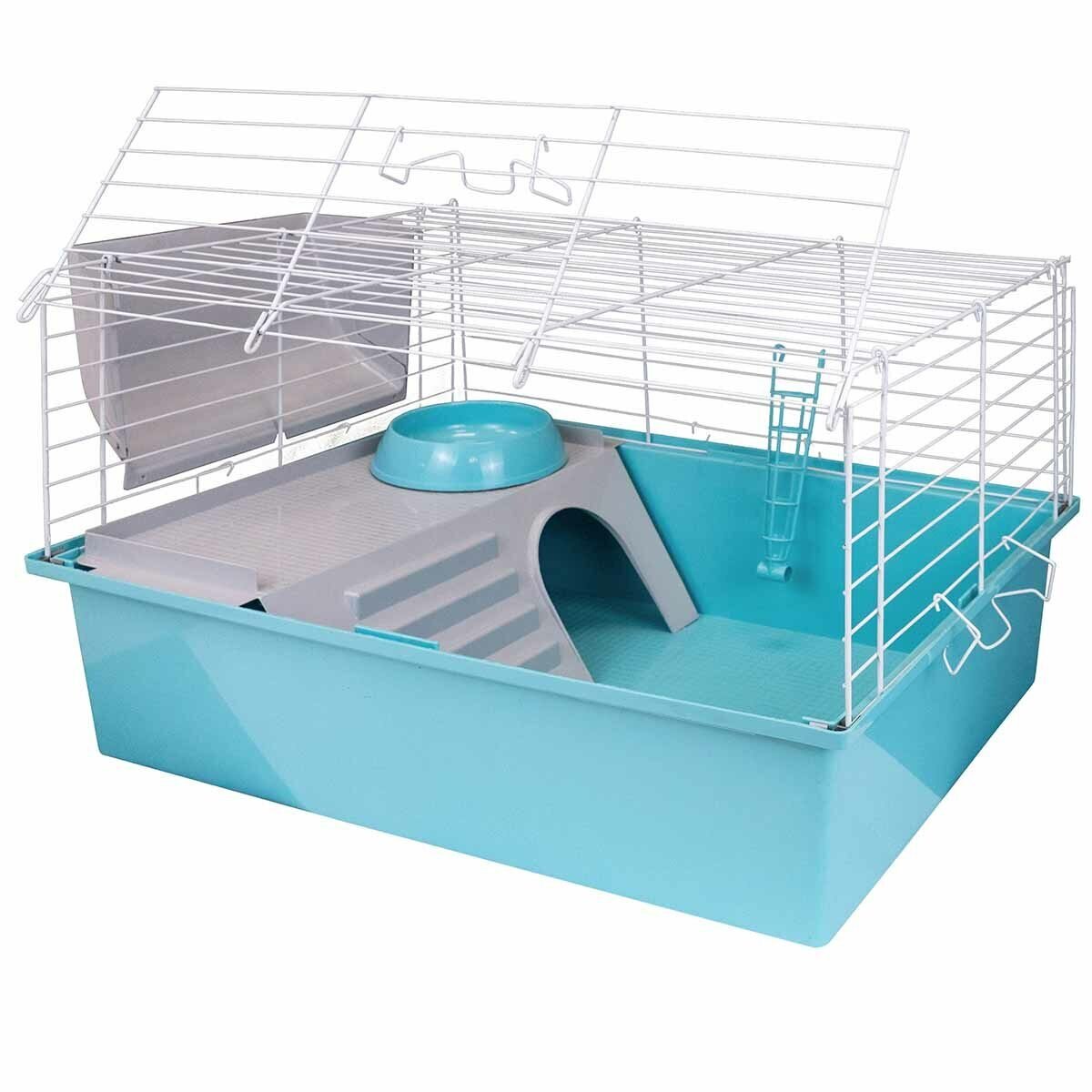 ECO Клетка РОДЖЕР 60 №1 складная, шаг прута до 25мм, 58*40*h34см (+миска, 2 кормушки) бирюз-черн