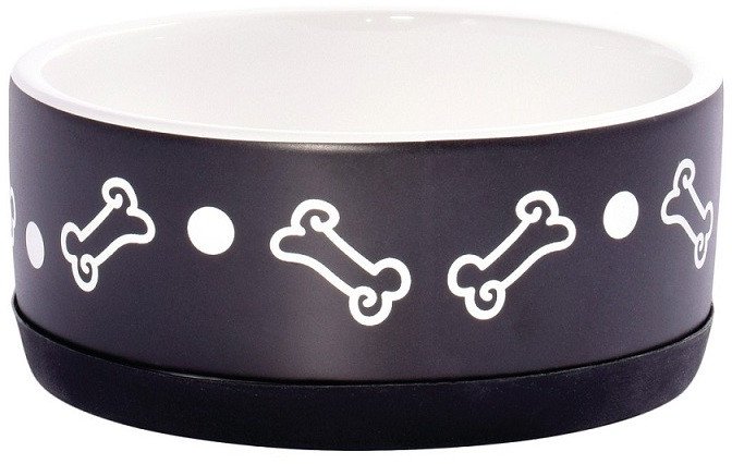 Миска Mr.Kranch керамическая нескользящая для собак 400 мл черная с косточками