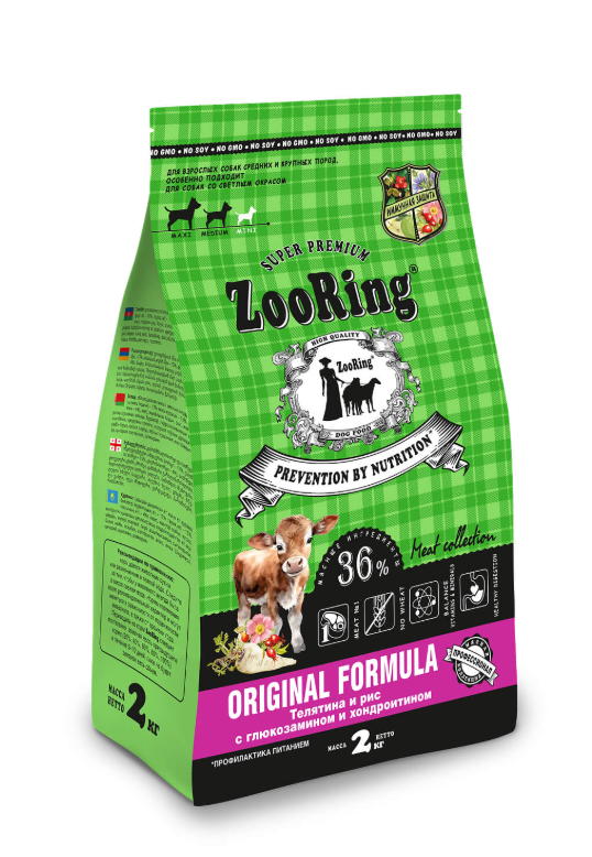 ZooRing Original Formula Телятина и рис с глюкозамином и хондроитином 2 кг