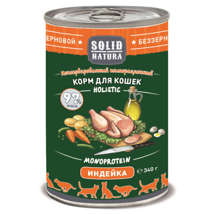 Solid Natura Holistic Индейка влажный корм для кошек жестяная банка 0,34 кг