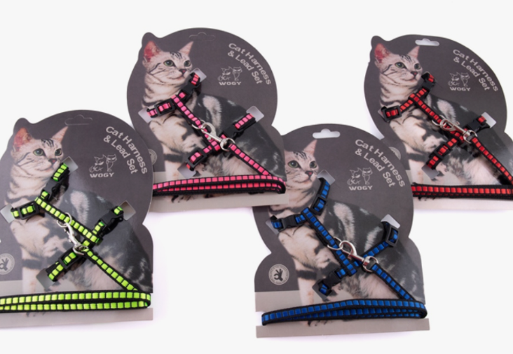 Шлейка WOGY д/кошек обхват шеи до 26см, обхват груди до 35см, с поводком 120х1см, микс арт.2024-8870