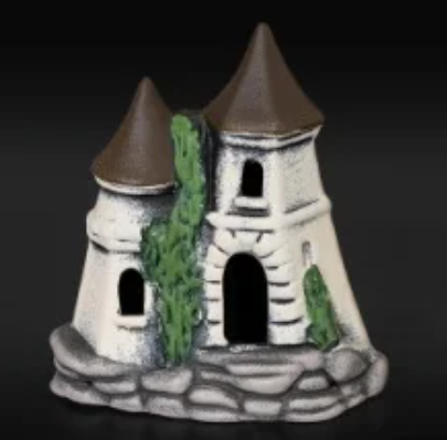 Аквадекор-грот для аквариума К-57б Замок с двумя крышами белый