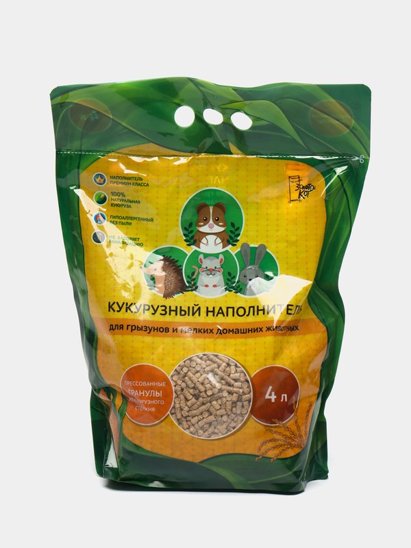 Кукурузный наполнитель для грызунов и мелких дом.животных "Золотой Кот" 4 л гранулированный