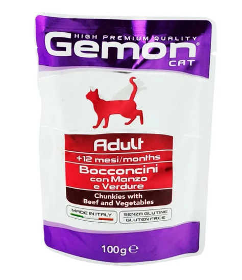 Gemon Cat Pouch паучи для кошек кусочки говядины с овощами 100г