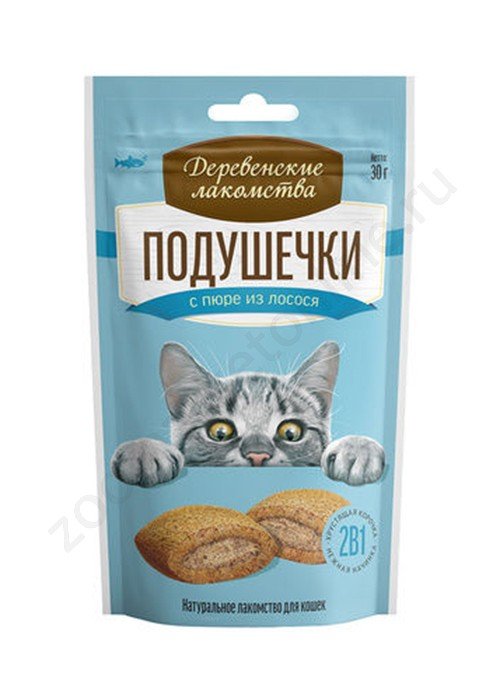 "ДЕРЕВЕНСКИЕ ЛАКОМСТВА" Д/КОШЕК ПОДУШЕЧКИ С ПЮРЕ ИЗ ЛОСОСЯ 30г 79207767