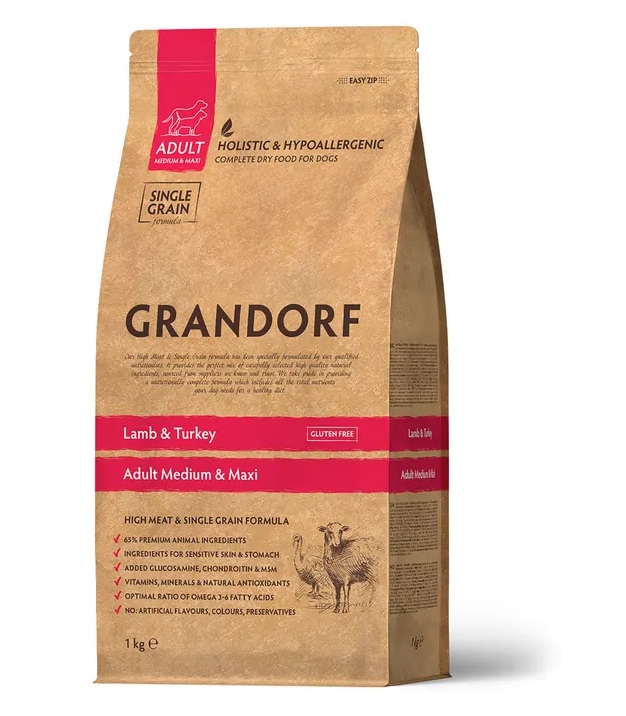 NEW GRANDORF DOG Lamb & Turkey MED & Maxi (ягненок и индейка для средних и крупных пород) 1кг