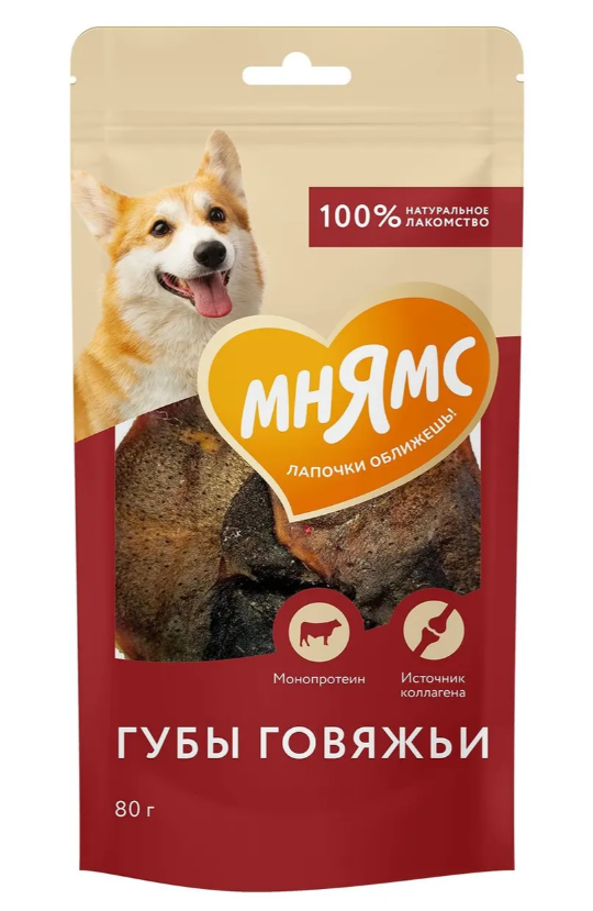 Лакомство Мнямс На каждый день для собак Губы говяжьи 80 г