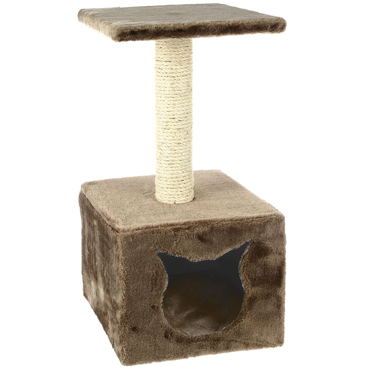 Когтеточка Дом+Столбик (КТ-Дом-Мех-Ушки)35*37*80 см