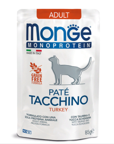 Влажный корм Monge Cat Monoprotein для взрослых кошек, из индейки, паучи 85 г