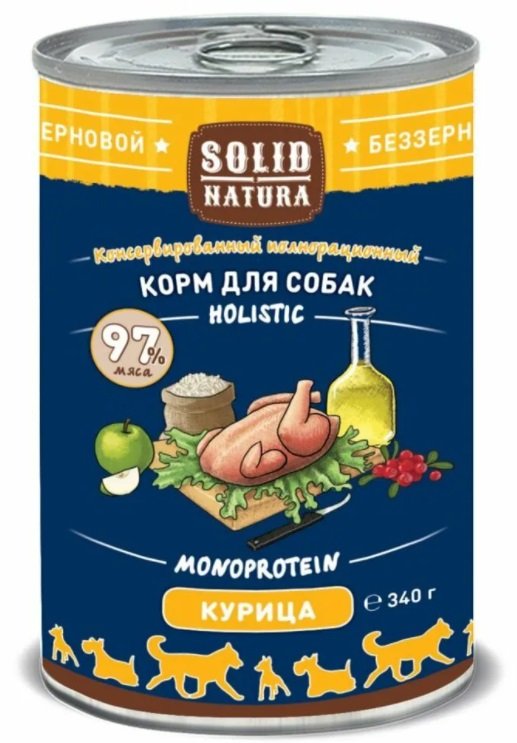 Solid Natura Holistic Курица влажный корм для собак жестяная банка 0,34 кг