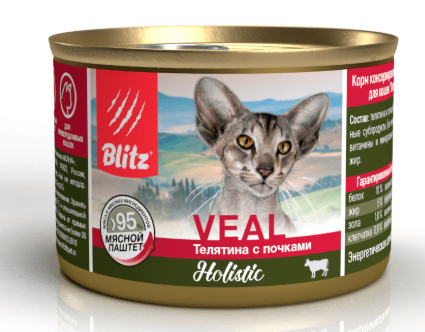 BLITZ Sensitive Телятина с почками, корм консерв.полноц. для собак всех пород и возрастов, 200 гр