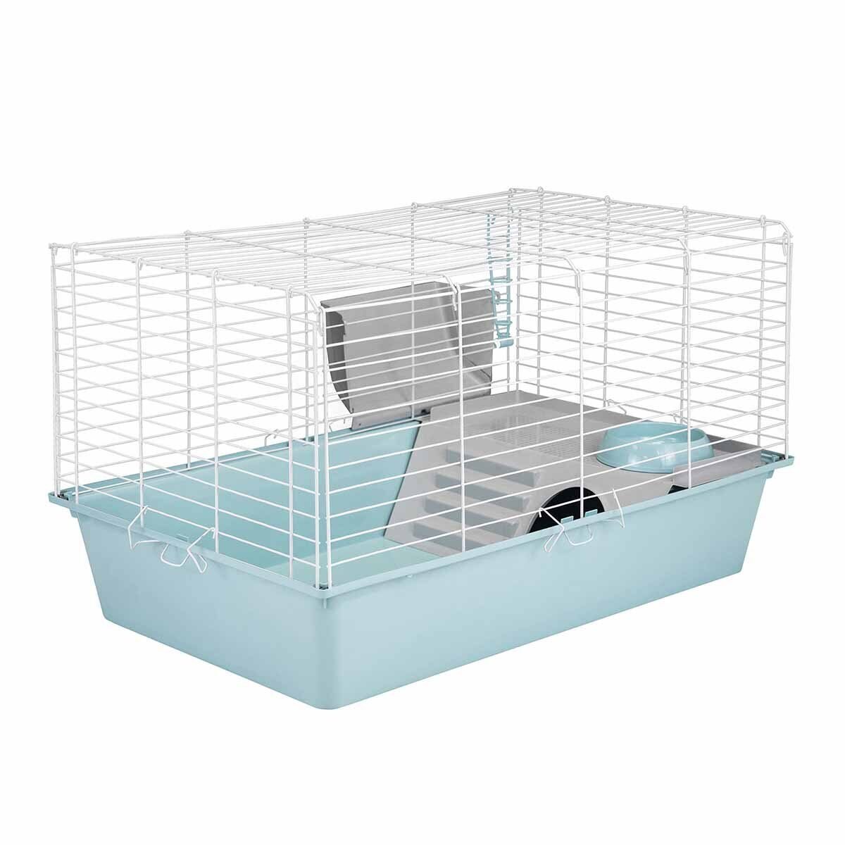 ECO Клетка РОДЖЕР №4 складная, шаг прута до 25мм, 78*48*h47см (+миска, 2 кормушки) бирюз-хром