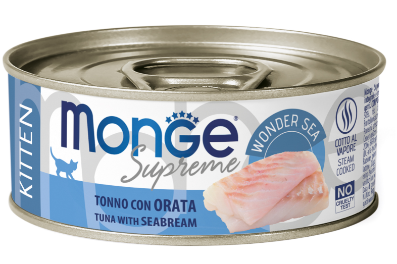 Влажный корм Monge Supreme kitten для котят из тунца с дорадо, консервы 80 г