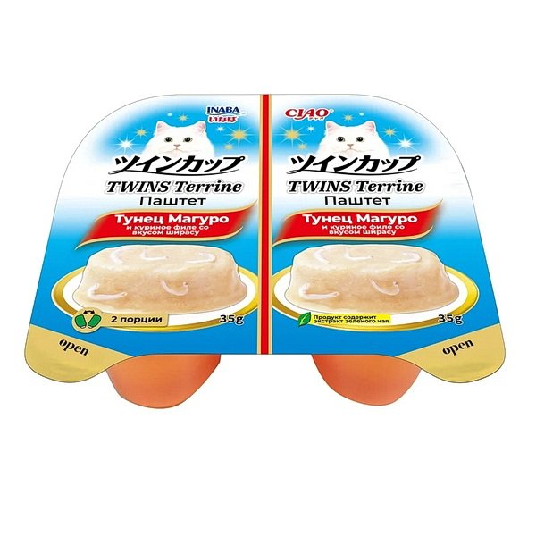 INABA Twins паштет д/кошек тунец Магуро и куриное филе со вкусом ширасу,70г (35г х 2шт)
