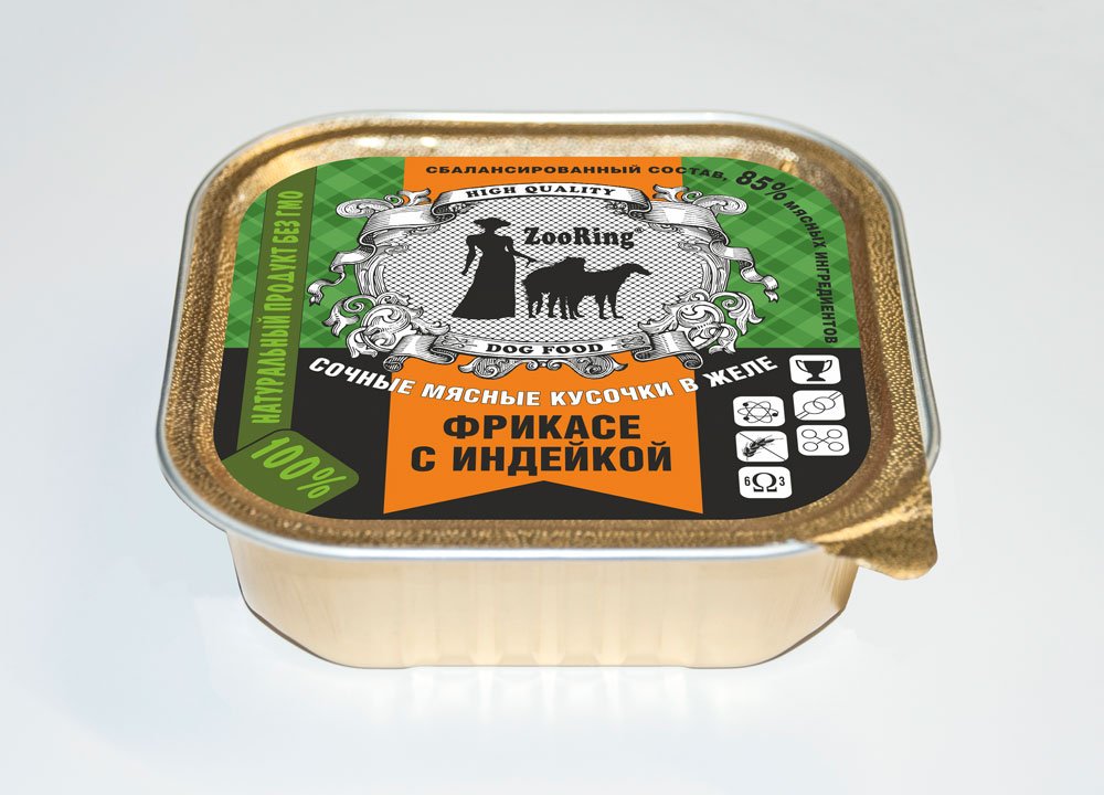 Консервы ZooRing для собак кусочки в желе 100 гр, Фрикасе с индейкой